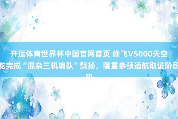 开运体育世界杯中国官网首页 峰飞V5000天空龙完成“混杂三机编队”飘扬,隆重参预适航取证阶段