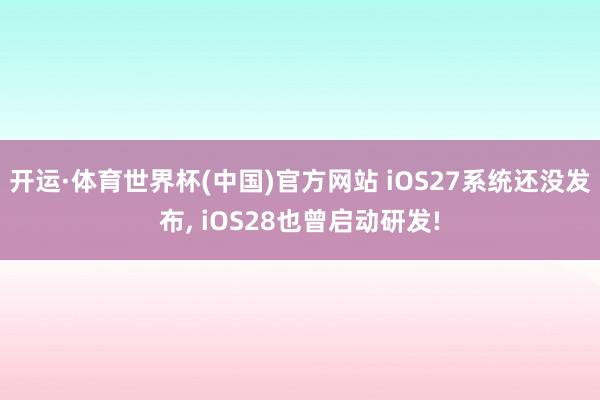开运·体育世界杯(中国)官方网站 iOS27系统还没发布, iOS28也曾启动研发!